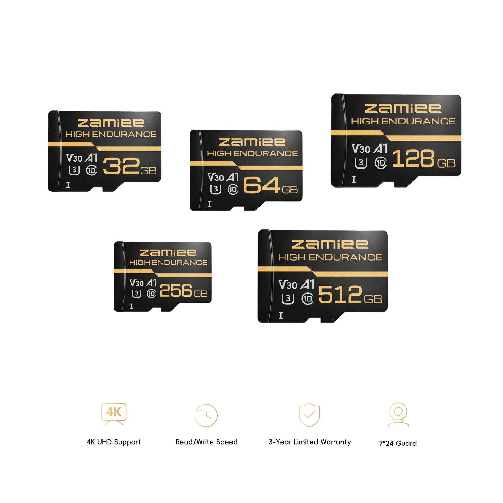 Zamiee High Endurance microSD cards in 32GB, 64GB, 128GB, 256GB and 512GB capacities